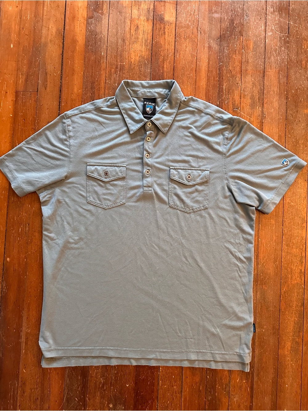 Kuhl Men’s Short Sleeve Polo in Gray with Dual Chest Pockets